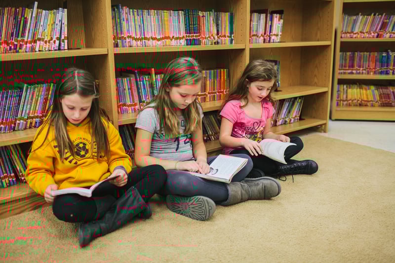  Three girls are reading books in a library; the image represents the search query 'Secure public WiFi'.