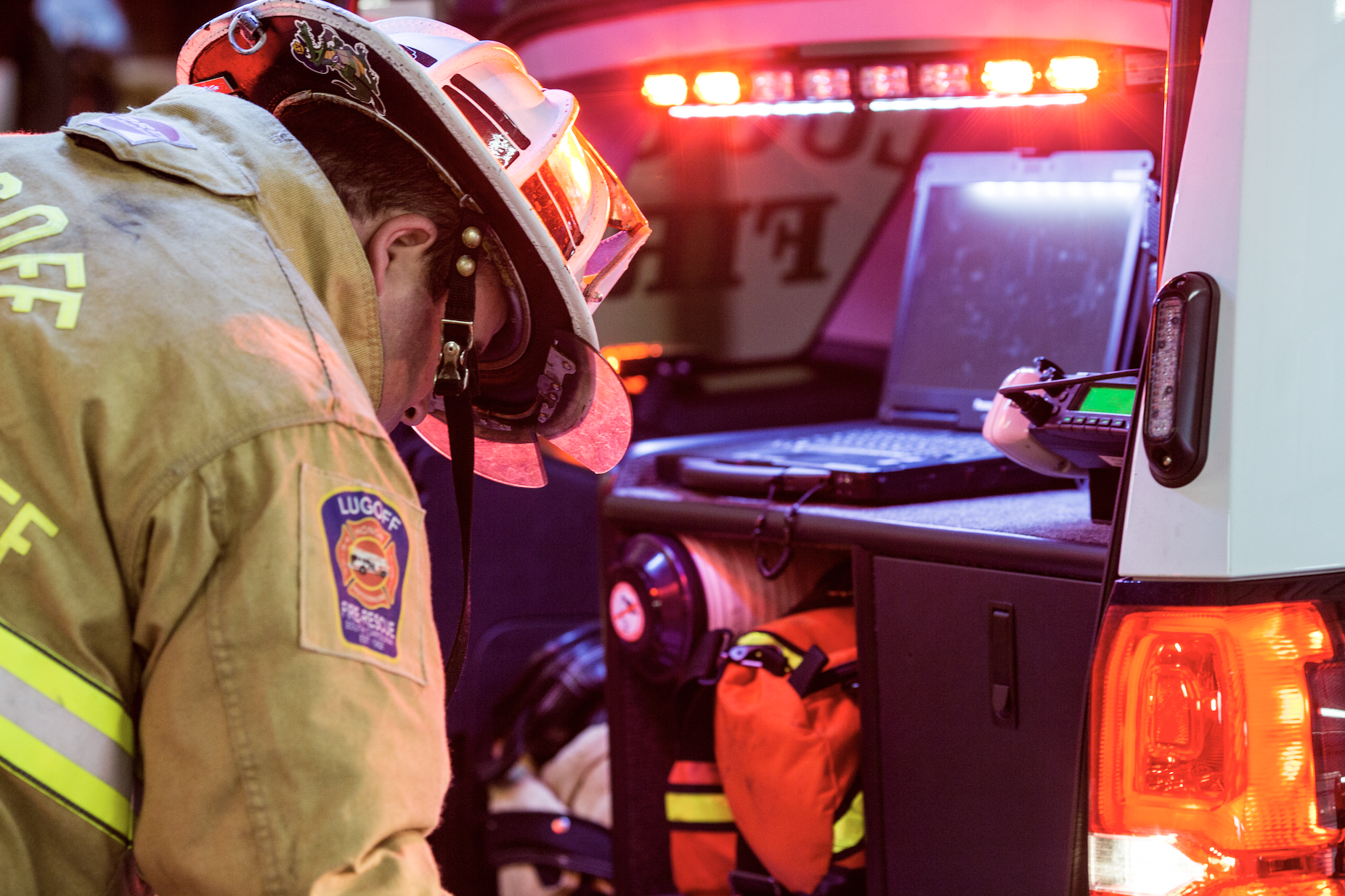 First responder using FirstNet-compatible device in the field